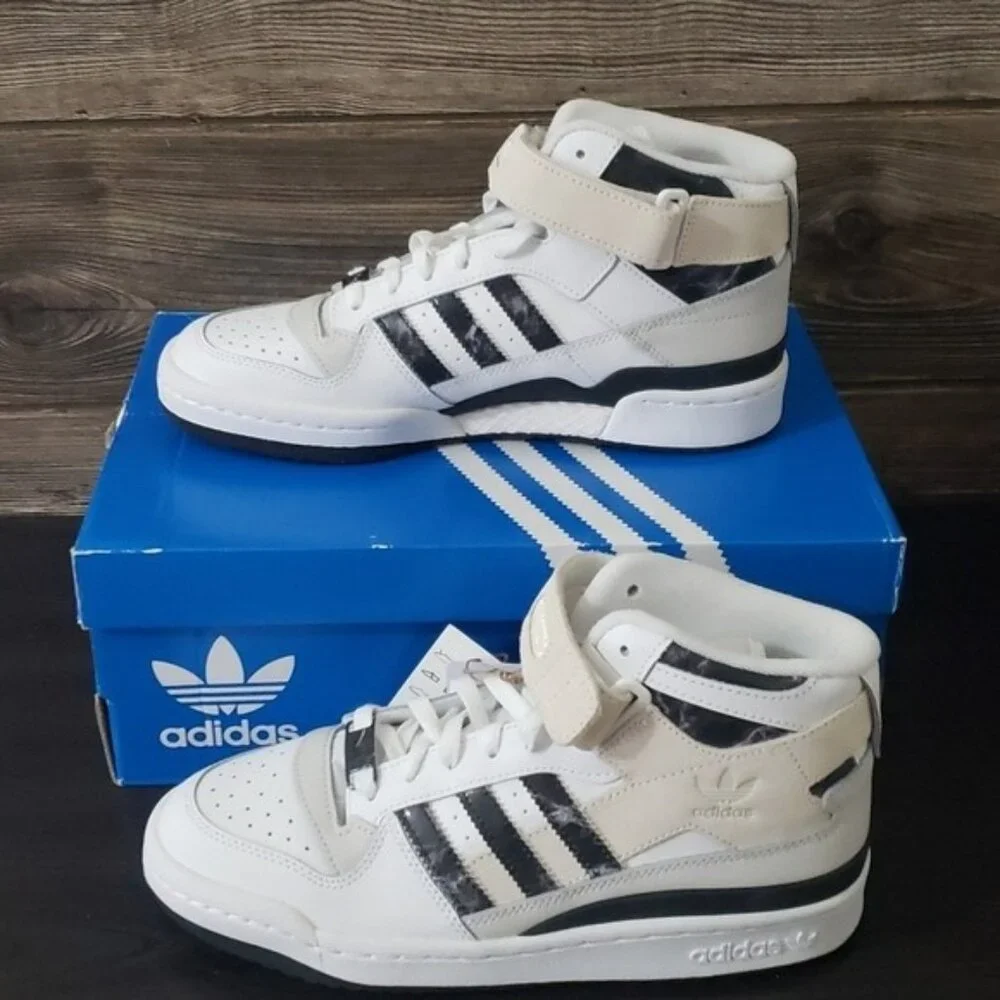 New Adidas‎ Forum Mid White Black Marble Sneakers
